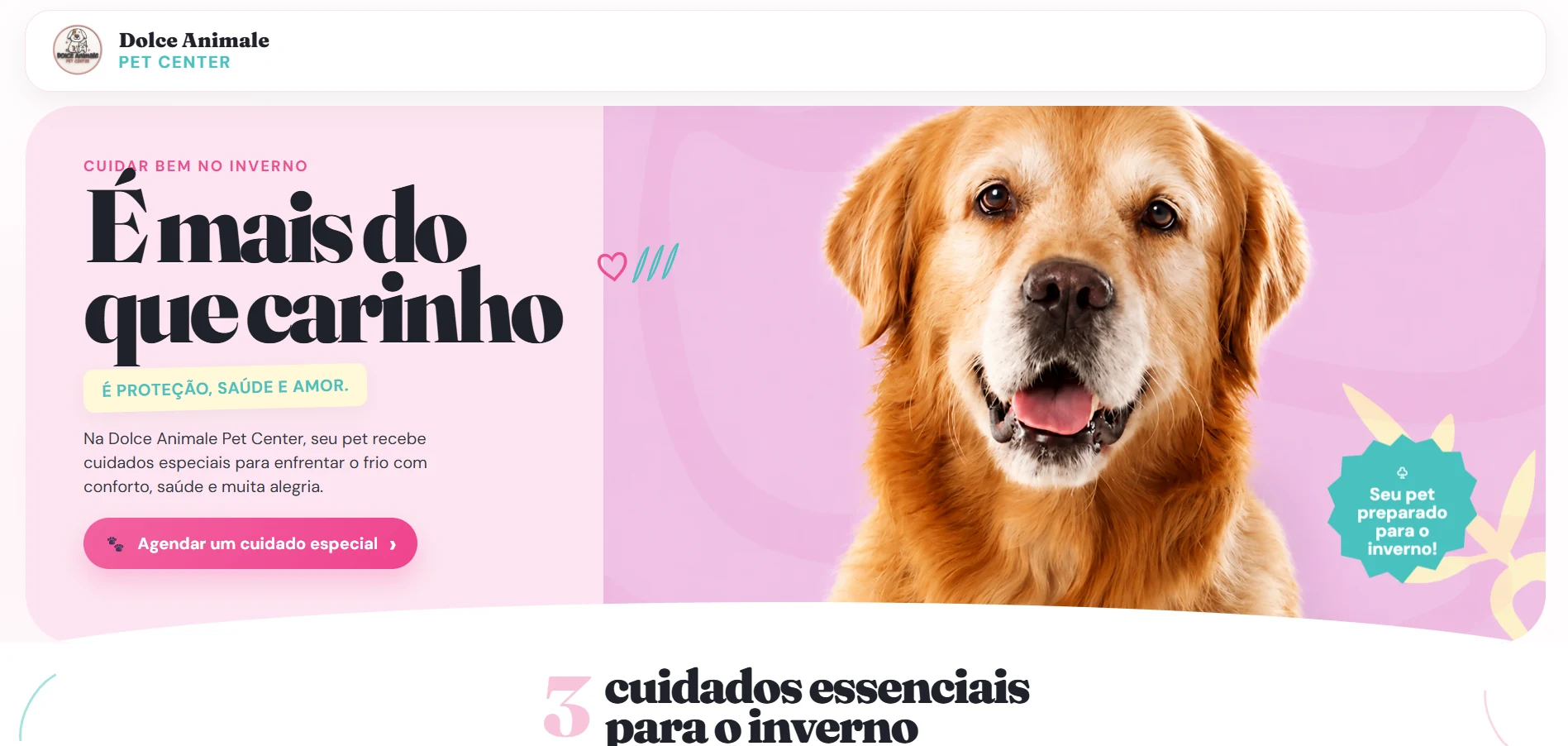 Página inicial do site Dolce Animale
