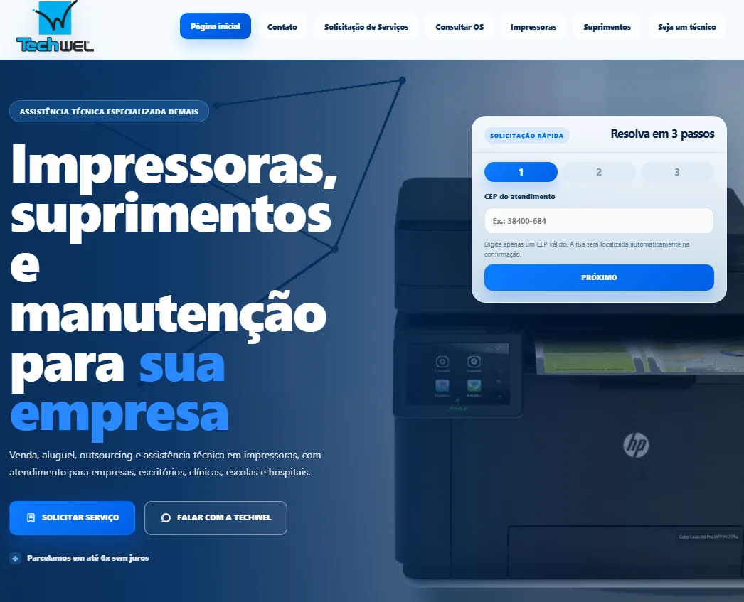Página inicial do site Techwel